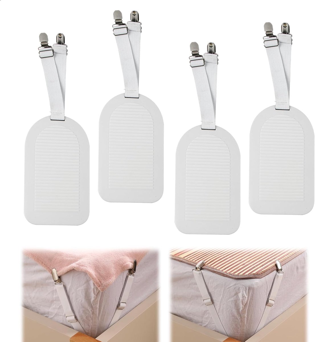 Bedlakenhouder 4 Stuks - Witte Bedlaken Spanner - Met Straps en Clips - Houdt Bedlinnen Strak - SnelShoppen