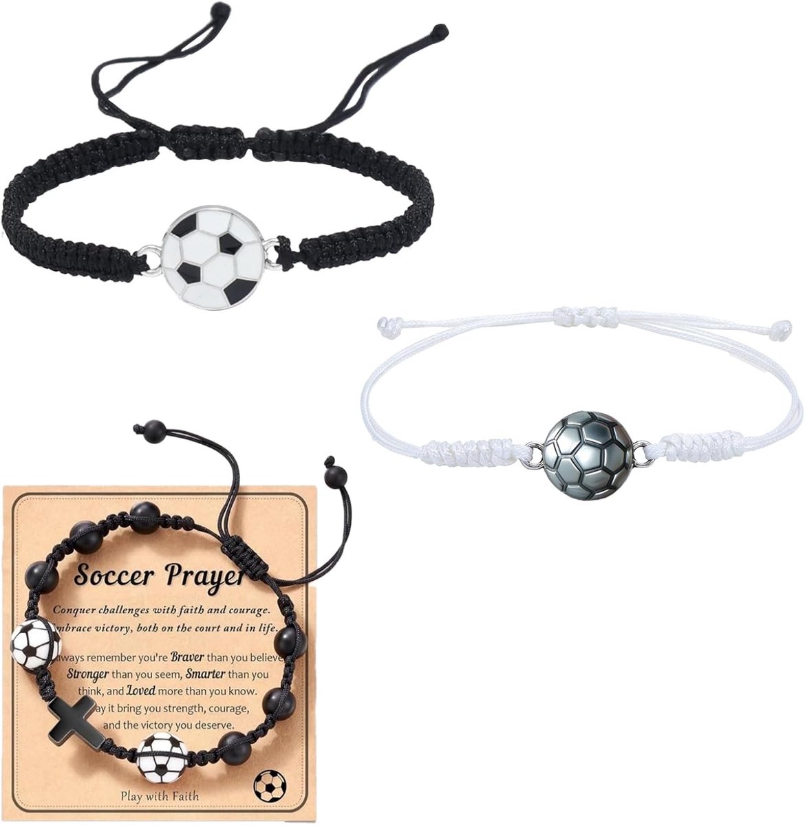 Voetbalarmband voor kinderen - verstelbaar - gevlochten met kruisarmband - ideaal vriendschapscadeau - SnelShoppen