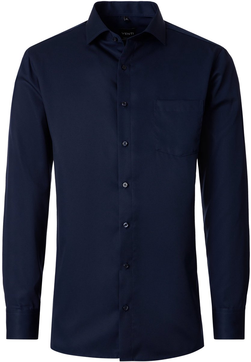 VENTI modern fit overhemd - twill - donkerblauw - Strijkvrij - Boordmaat: 41 (EU maat: L)
