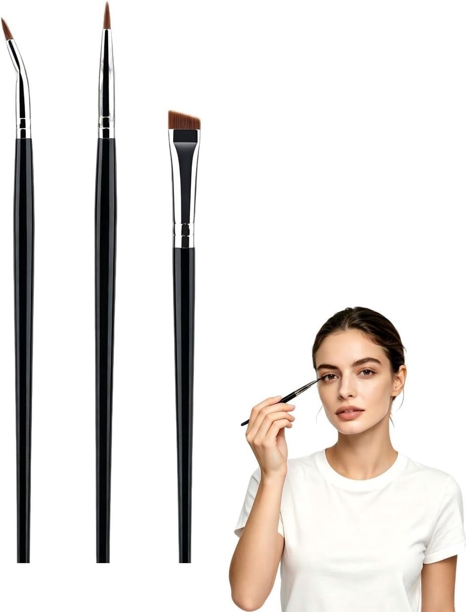 Eyelinerpenselen set van 3 - professionele kwasten voor vloeibare eyeliner - fijne en schuine punt - SnelShoppen