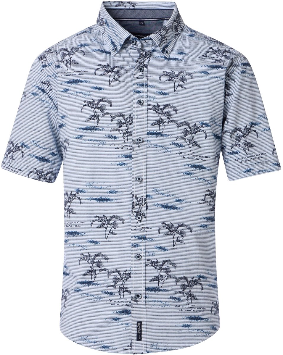 CASA MODA Sport casual fit overhemd - korte mouw - chambray - blauw en wit gestreept