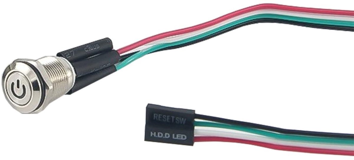PC Power Button 12mm met rode LED - Automatische resetdrukknop - Waterdicht IP65 - Geschikt voor PC modificatie - SnelShoppen
