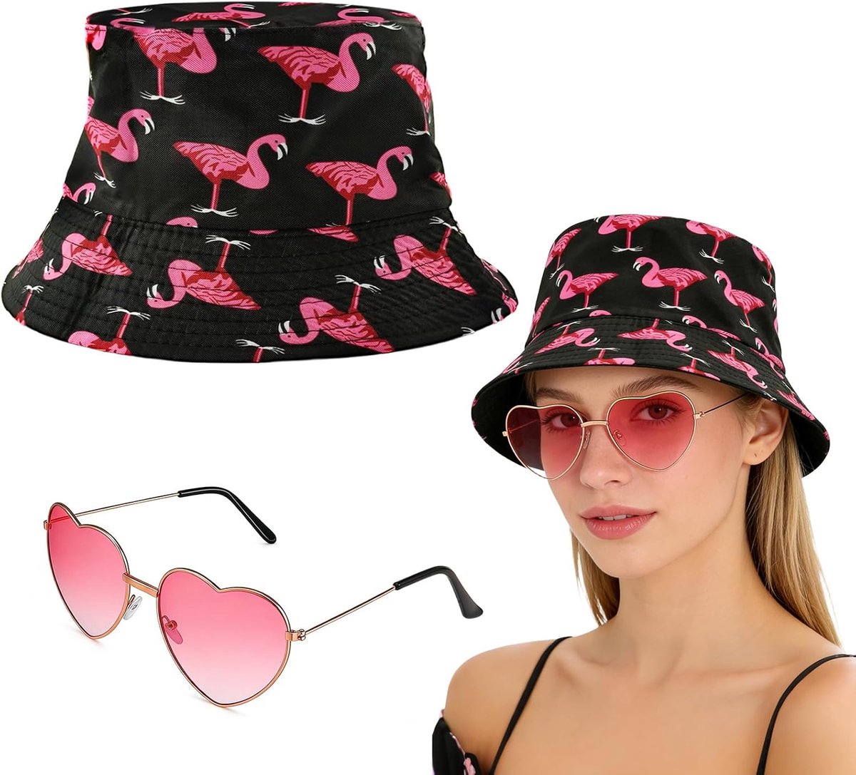 3-delige Mallorca accessoires set - Mallorca hoed, heuptas, retro hartvormige brillen - feestoutfit voor dames - SnelShoppen