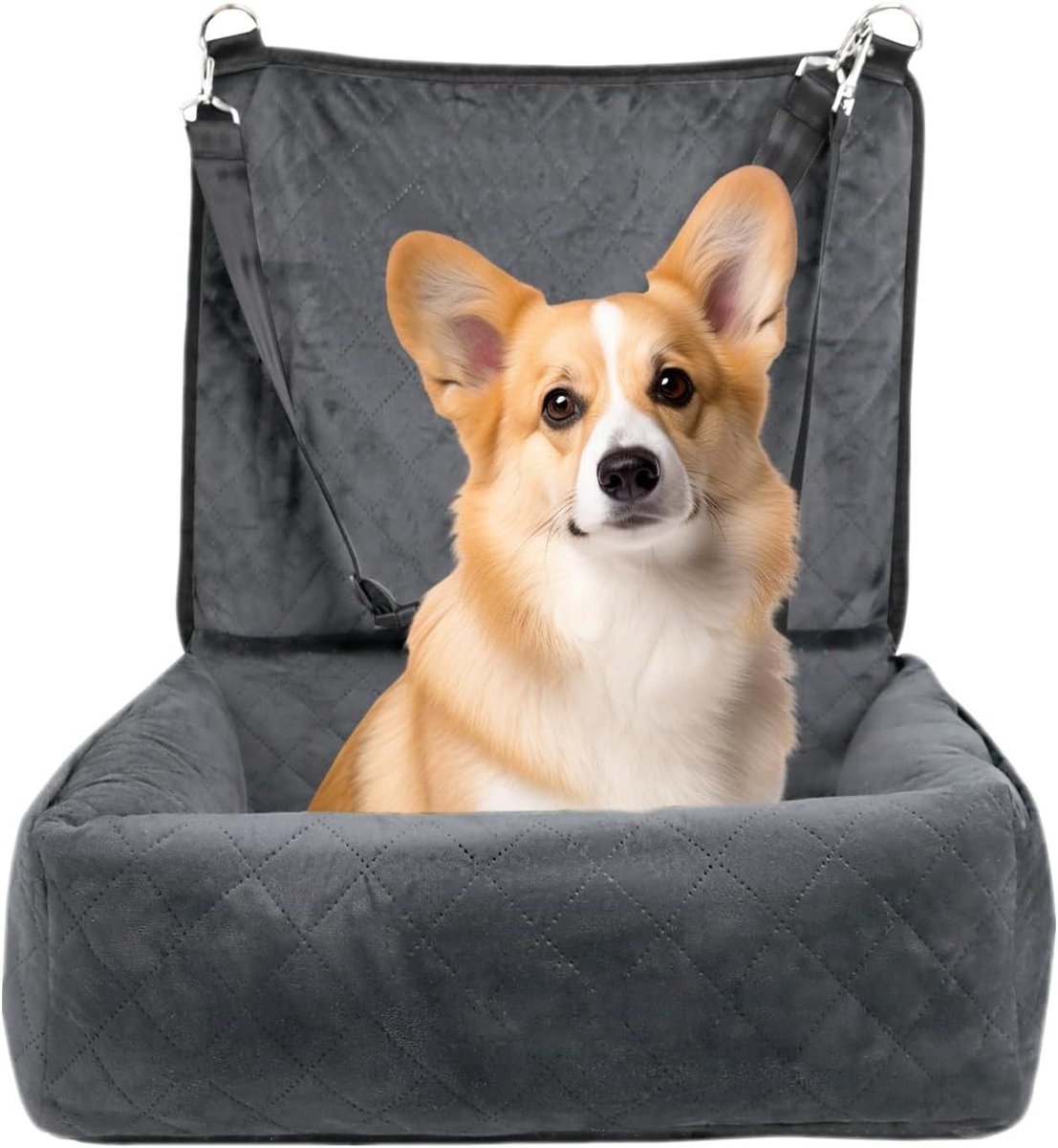 Honden Autostoel - Reiskussen Puppy - Veilig Reizen - Met 2 Zijzakken - 61x51x51cm - Grijs