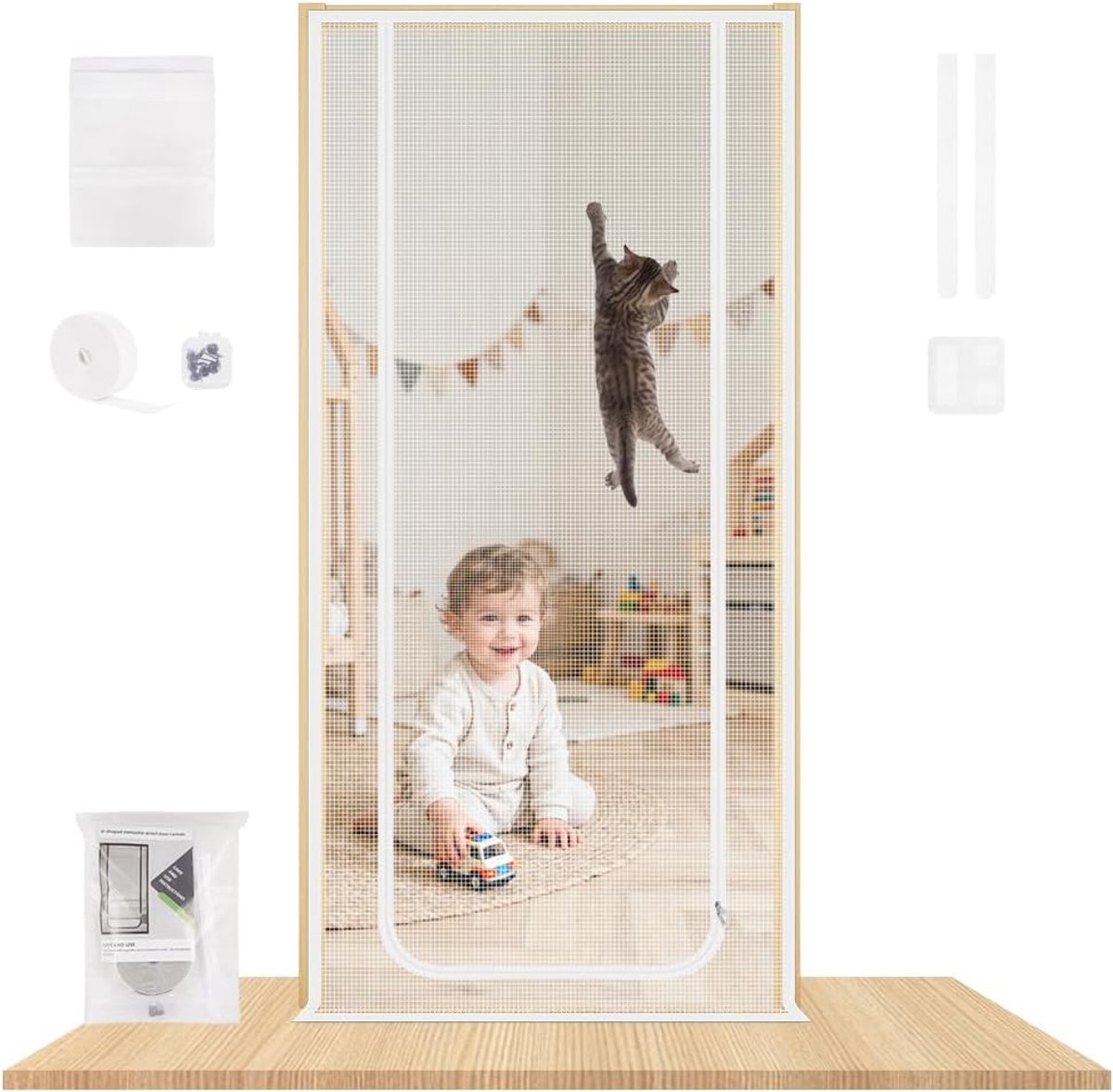 Kattenhor - 90 x 200 cm - Wit - Met rits en magneet - Duurzaam en huisdiervriendelijk - SnelShoppen