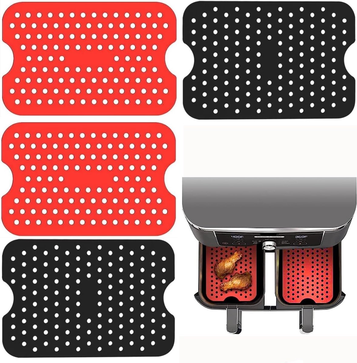 Airfryer mat 4 stuks - herbruikbaar silicone - hittebestendig - optimale luchtcirculatie - SnelShoppen