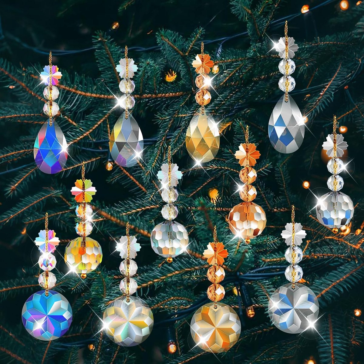 Crystal Ball Ornaments for Christmas Tree, 12 Pieces, 22mm, Crystal Sun Catcher, Crystal Prism Ball, Christmas - ShopVlot