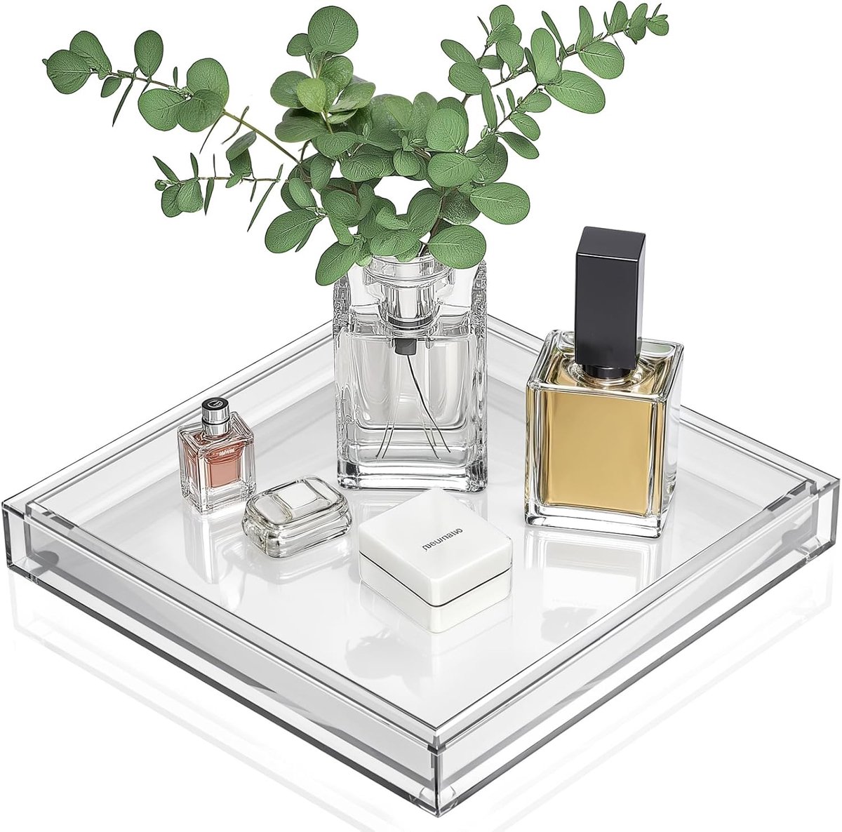 Clear Acrylic Tray - 10" x 10" Multifunctional Square Decorative Tray for Perfume Display and Serving, Bathroom Sink - ShopVlot