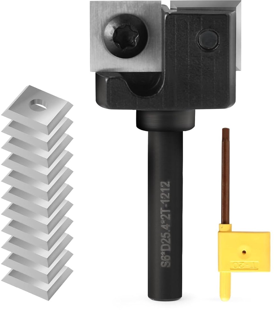 Face Cutter 8 mm Shank 2 Flutes 25.4 mm Face Milling Cutter with 10 Interchangeable Carbide Blades (12 x 12 x 1.5 mm) - ShopVlot