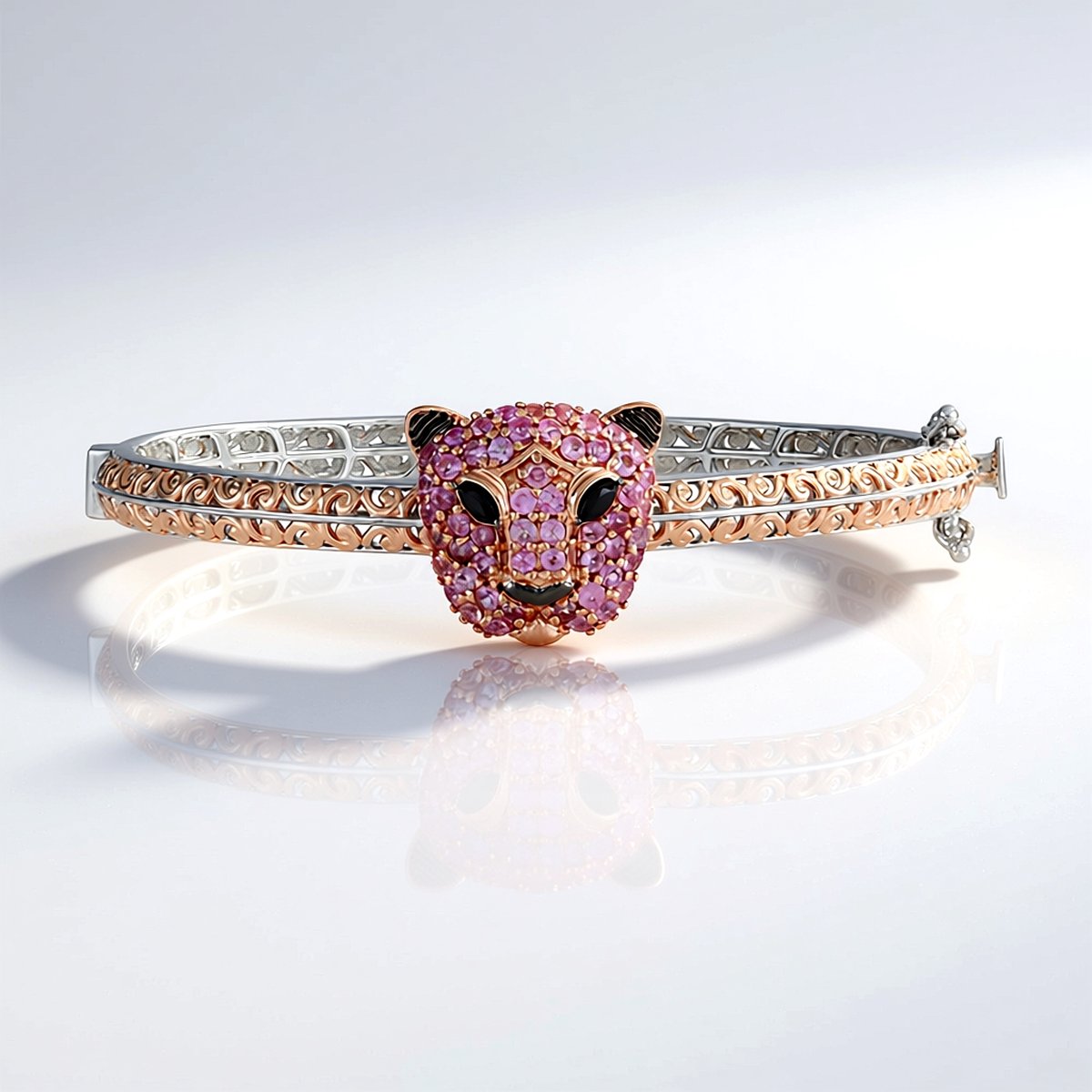 Cavill - Zilveren armband met zwarte spinel en roze saffier - 925 Sterling Zilver met Palladium - Marquise slijpsel - Luxe en elegante dames armband