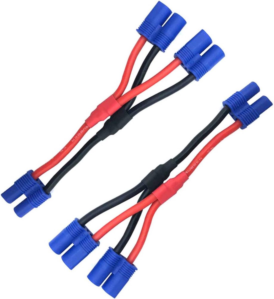 Parallel batterij adapter EC2 - 2 stuks - 16 AWG silicone kabel - verhoogt capaciteit voor quadcopters - ShopVlot