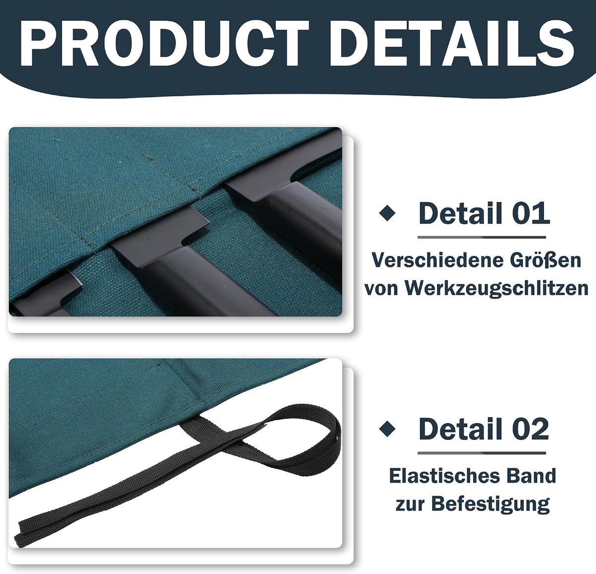 Koksmes rol, zwaar 16 oz gewassen canvas mesopbergtas - donker groen - 7 vakken - veilig vervoeren van messen - ShopVlot