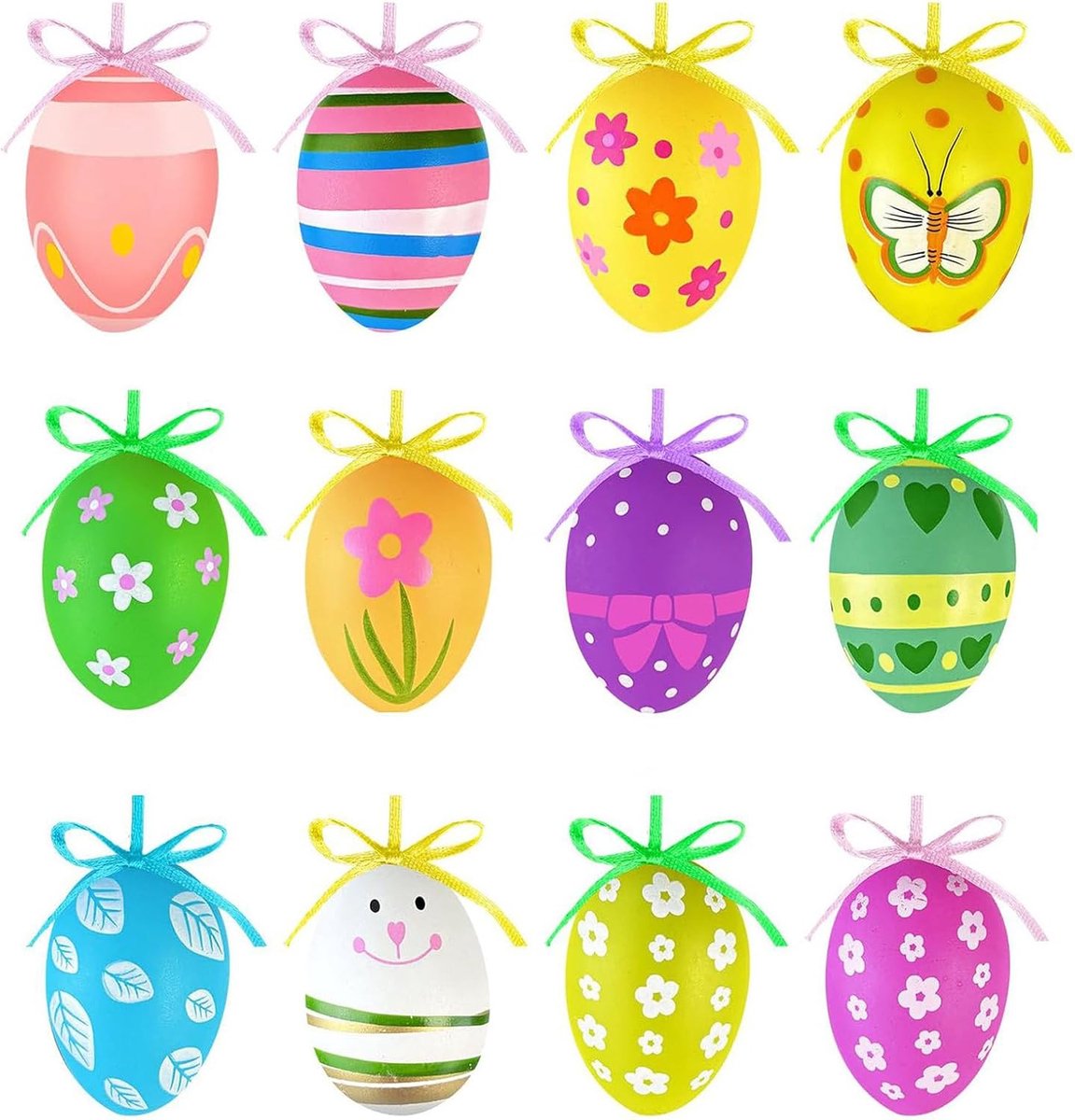 Paaseieren set 12 stuks - 6 cm plastic - heldere kleuren - ideaal voor paask versiering - ShopVlot