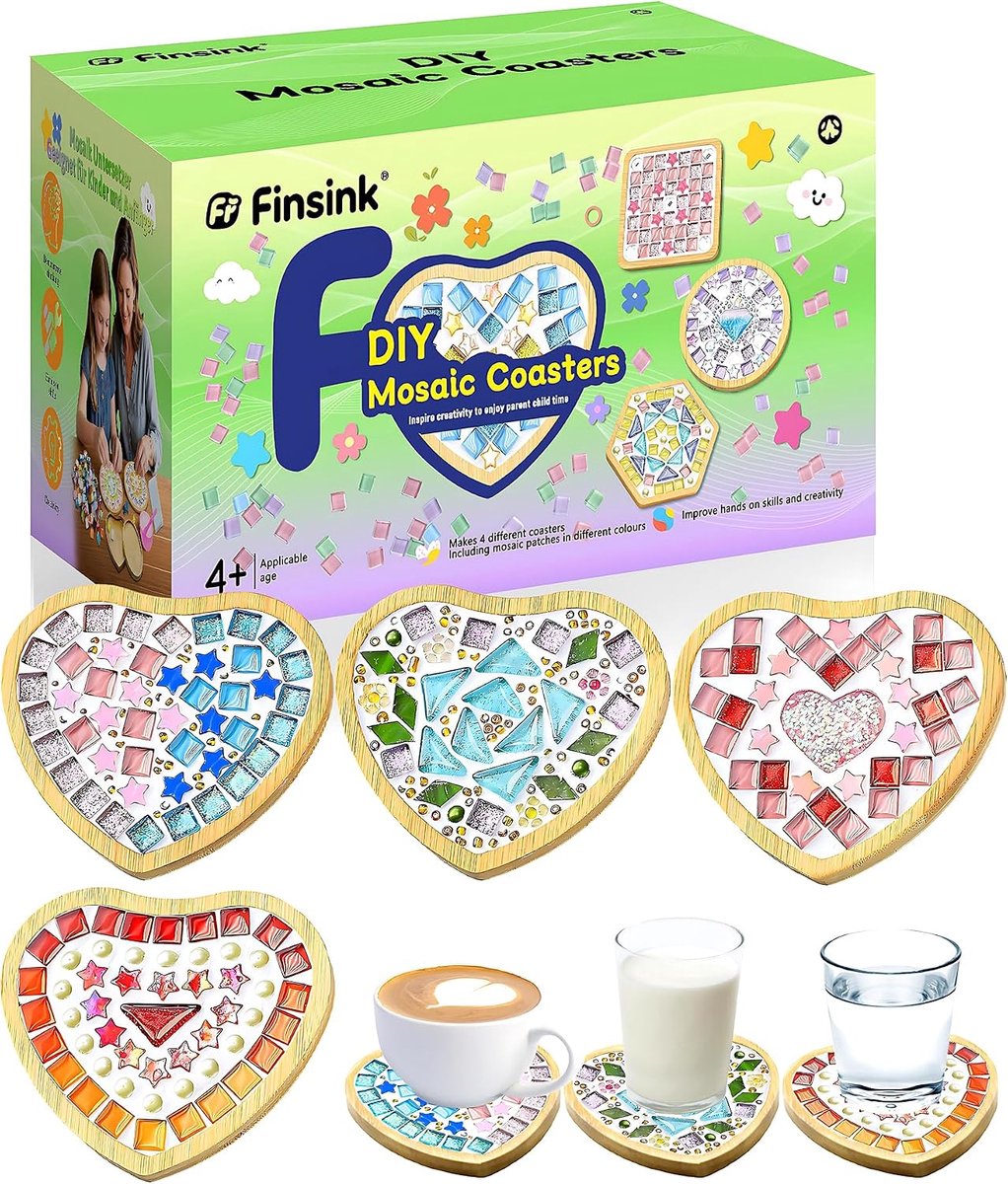 Mozaïek Coasters Set voor Kinderen - Houten Hart Coasters - DIY Mozaïek Steentjes - Creatieve Activiteit voor Kinderen - ShopVlot
