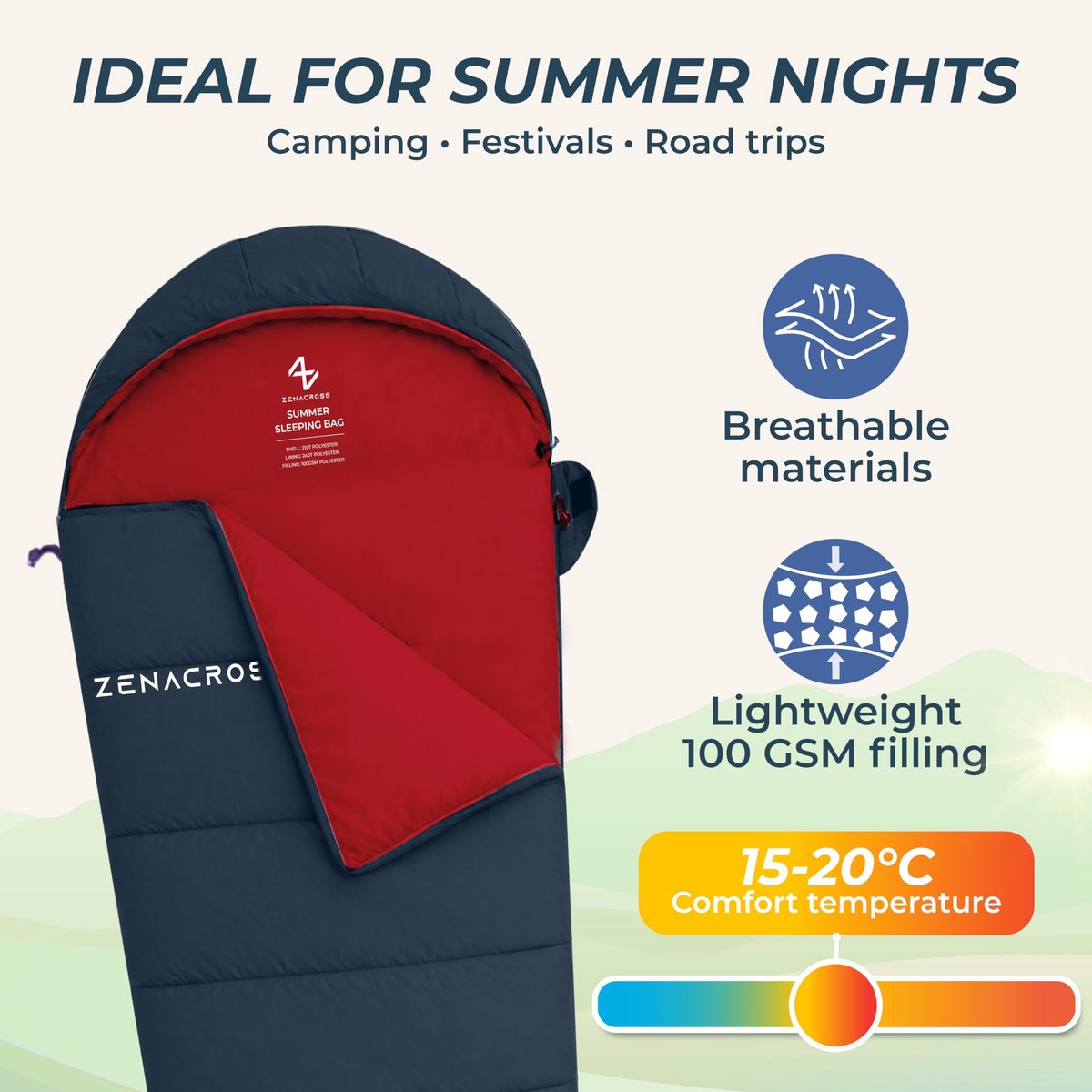 Zomerslaapzak volwassenen - compacte en ultralichte eenpersoonsslaapzak - ideaal voor kamperen - zwart - ShopVlot