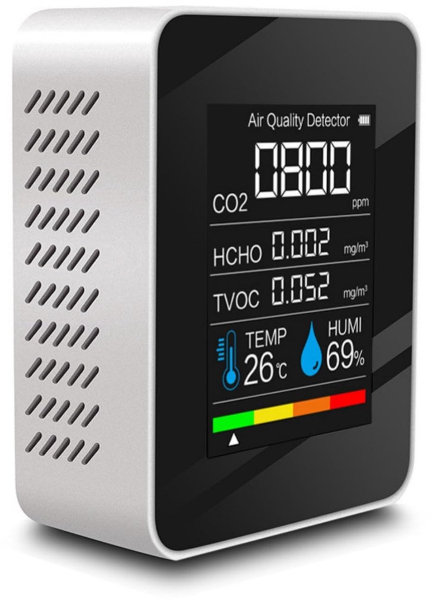 CO2-meter 5-in-1 luchtkwaliteitsmeter - met alarm - CO2/HCHO/TVOC-monitor - ideaal voor thuis en kantoor - ShopVlot