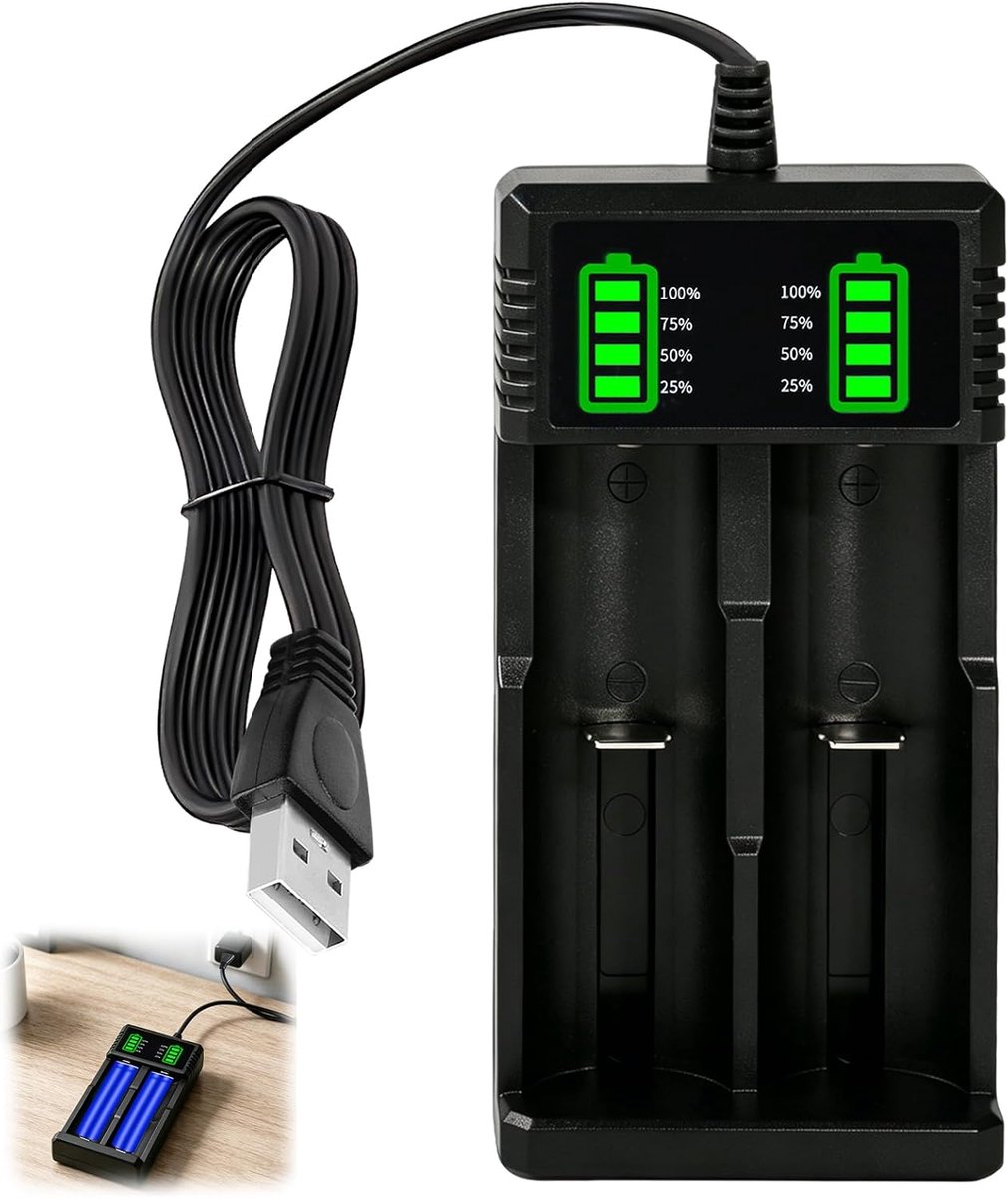 Universele acculader 18650 - LCD-display - 2 onafhankelijke sleuven - ideaal voor Li-ion batterijen - ShopVlot