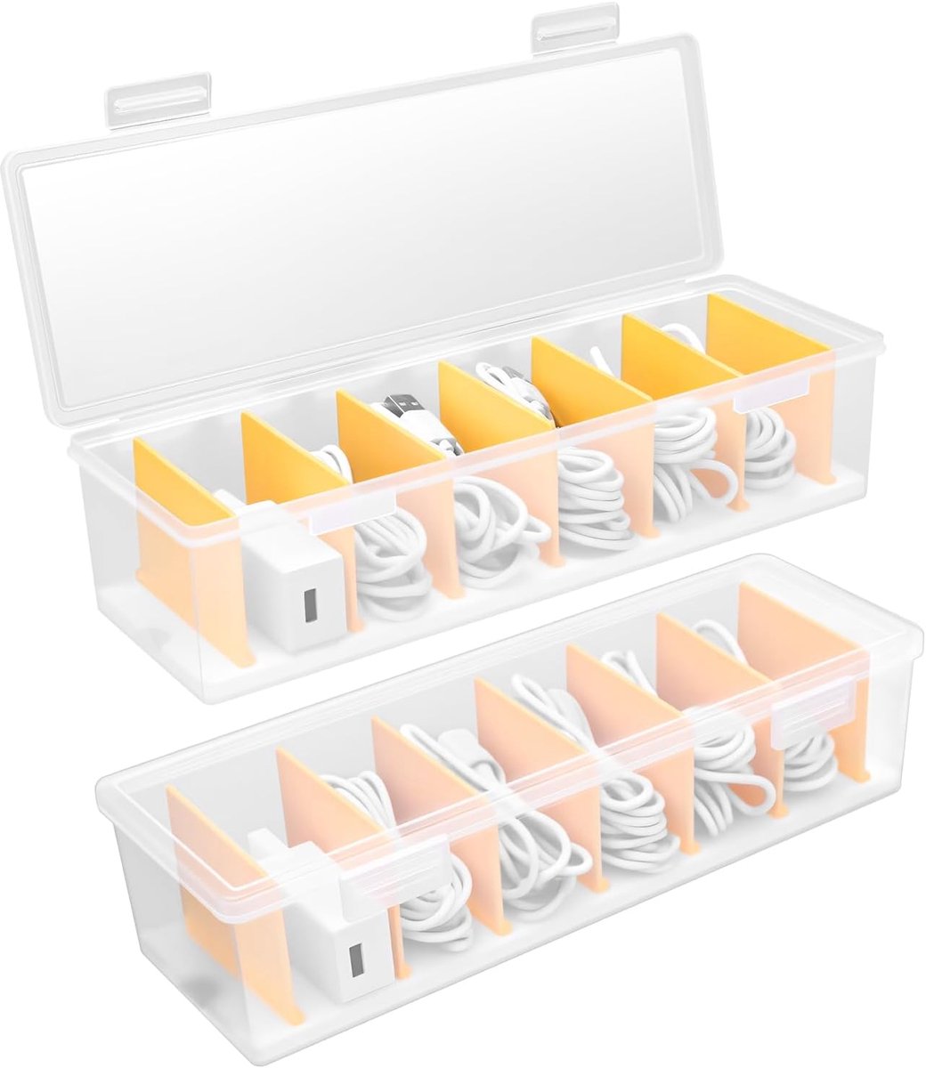 Kabelopbergdozen 2pcs - Transparant kunststof - 7 verstelbare vakken - Ruimtebesparend voor bureau - ShopVlot