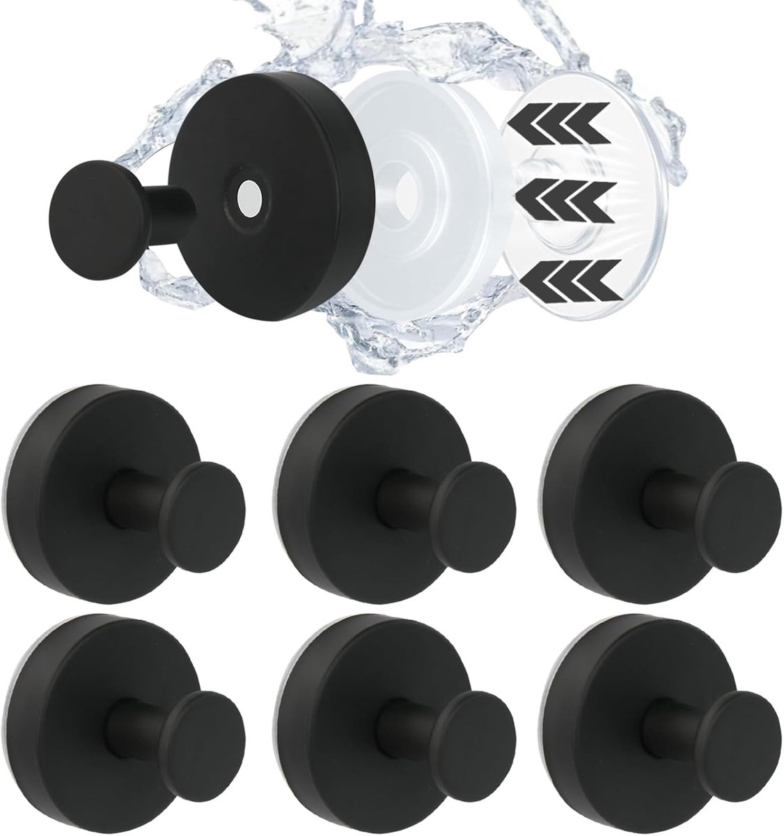 Suction Cup Hooks 6 Pcs - Zwarte Wandhaken - Sterke zuigkracht - Ideaal voor badkamer en keuken - ShopVlot