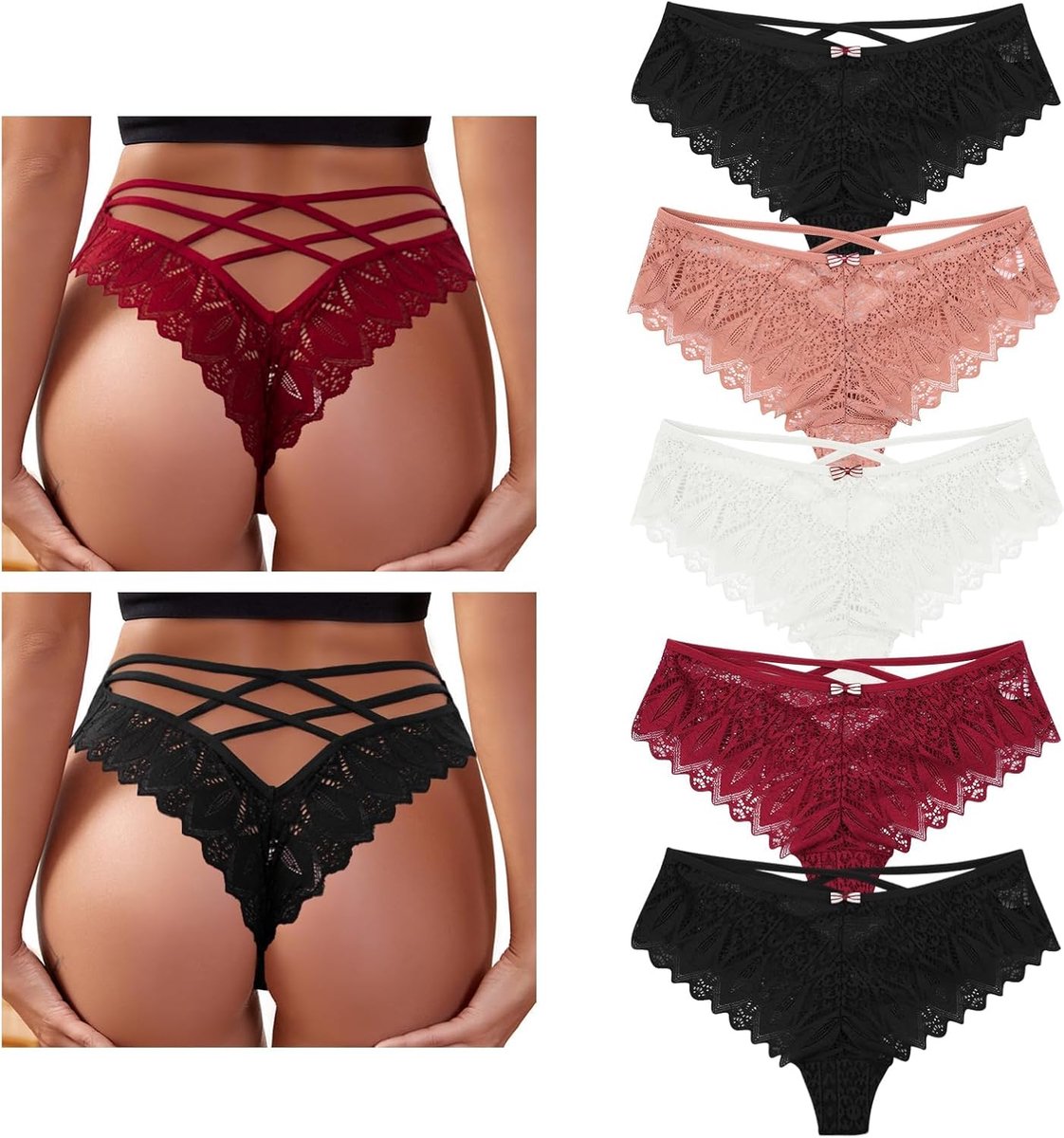 Dames ondergoed sexy chic - 5-delige set kant strings - lage taille - ideaal voor verleiding - SnelShoppen