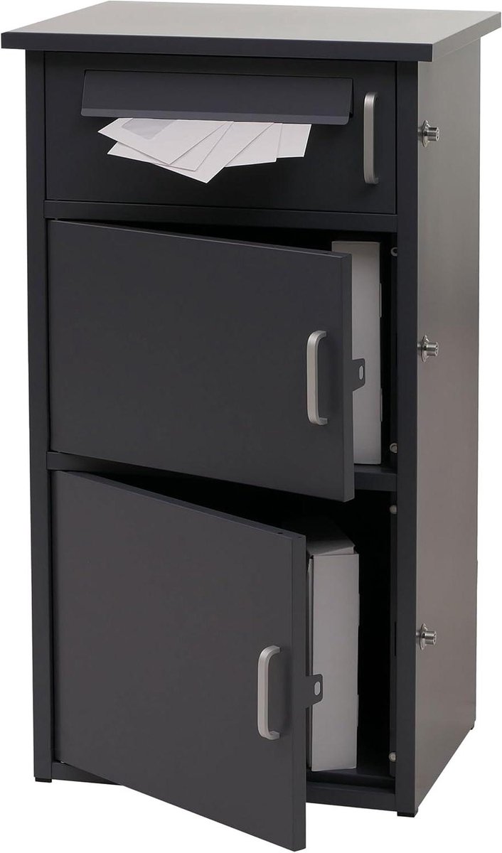 Pakketbox met 3 vakken - Brievenbus pakketstation - Veilig post ontvangen - Drie aparte vakken - 89x49x38cm - Donkergrijs