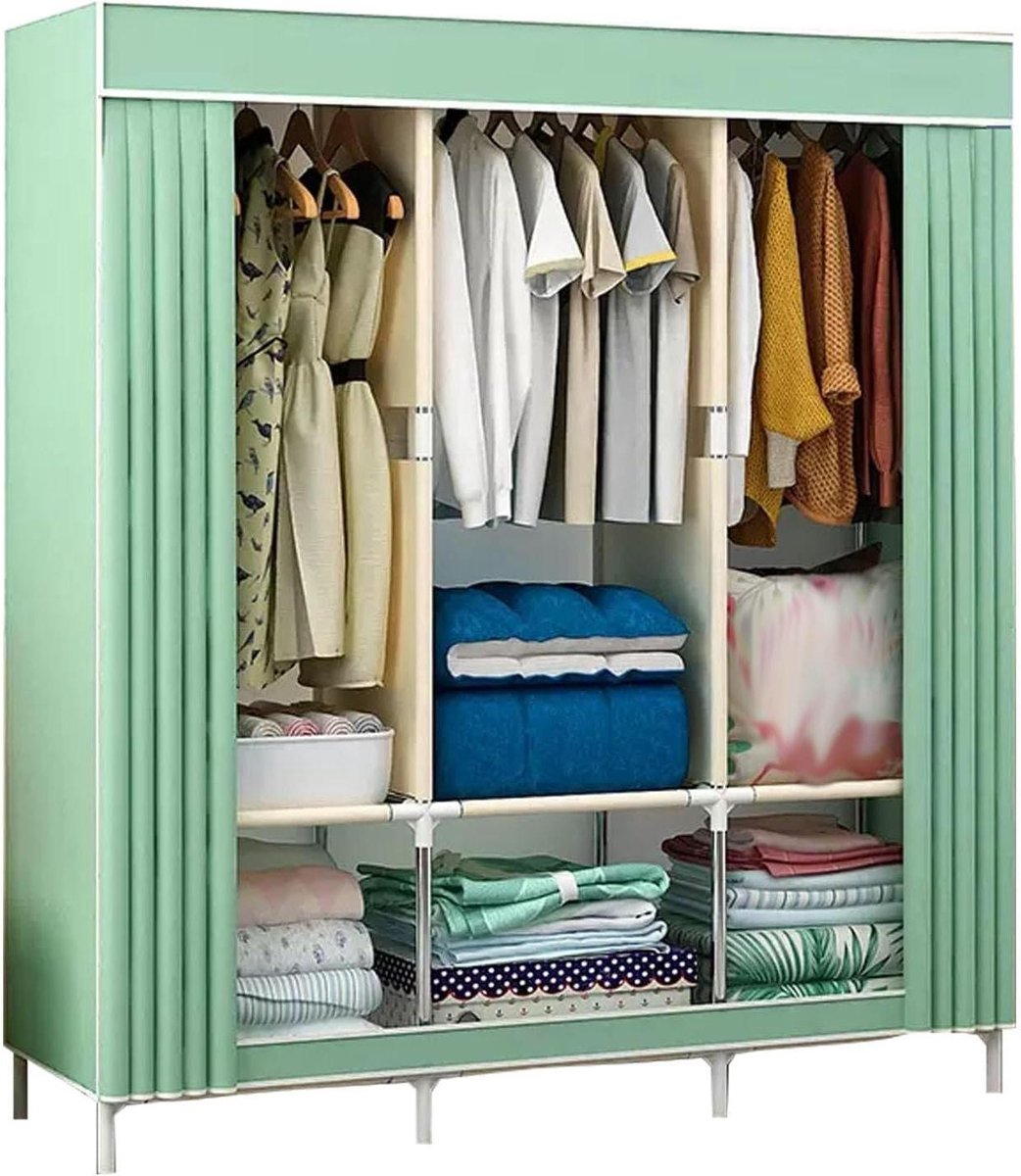 Draagbare Kledingkast - Stoffen Kast Opbergkast - Kleding Opbergen - Met Ophangrail - 126x45x163CM - Groen