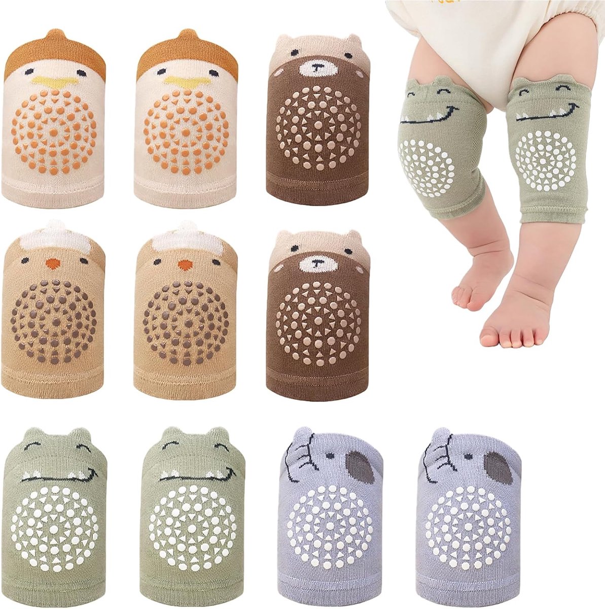 Baby kniebeschermers 5 paar - katoen - non-slip - beschermt huid bij kruipen - SnelShoppen