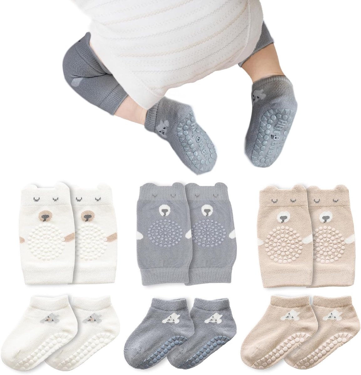 Kniebeschermers voor baby's - 3 paar kniekousen - antislip - ideaal voor kruipen - SnelShoppen