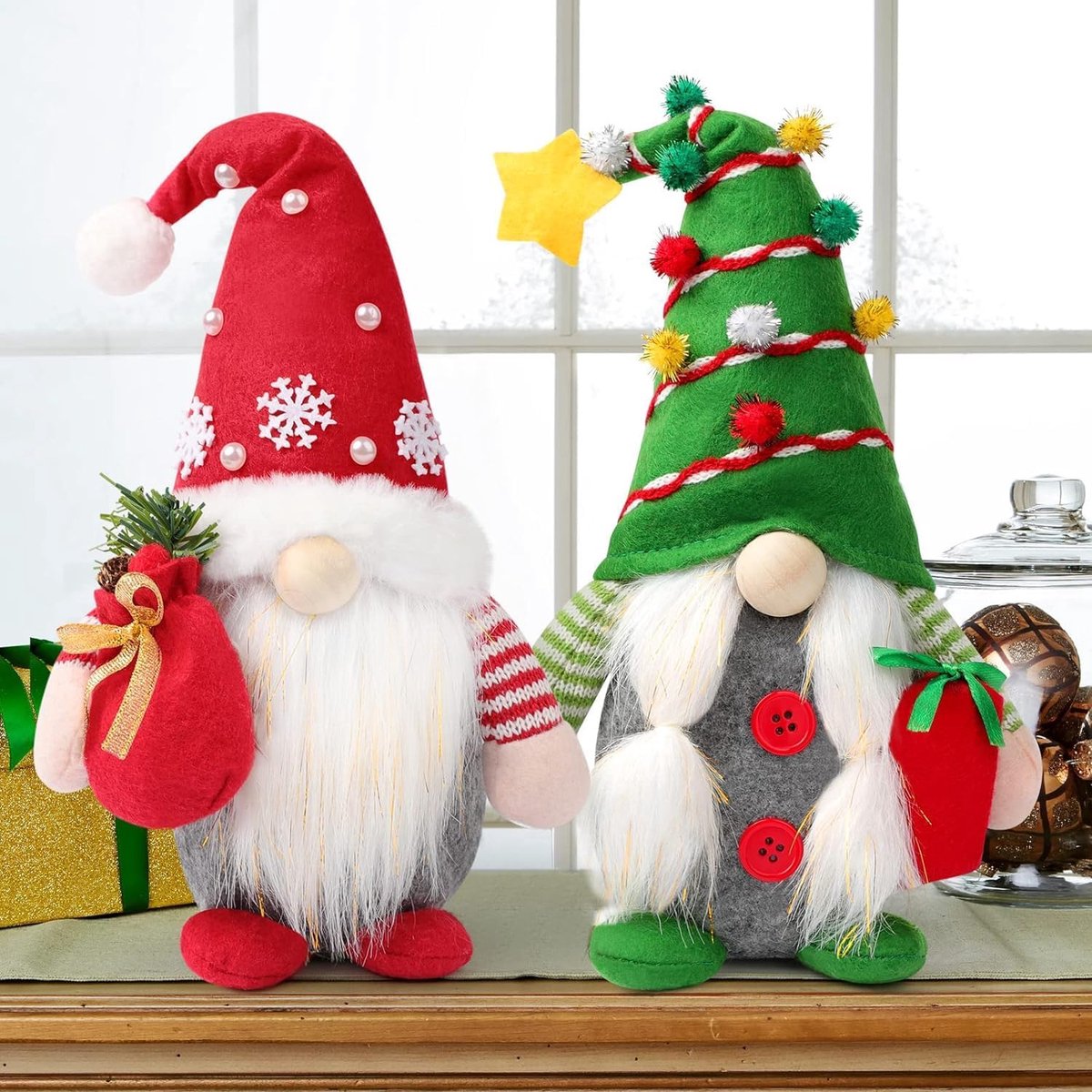 Latern kerstgnomen pluche poppen 2Pcs - 31cm x 15cm - zachte flanel en wol - sfeervolle decoratie voor de kerst - SnelShoppen