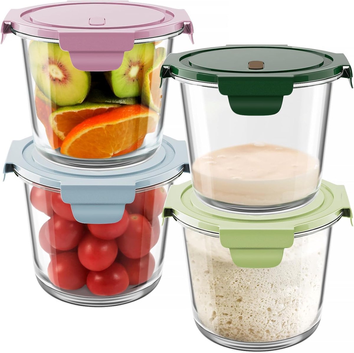 Soepcontainers 32oz - Glazen ronde deksels - Ideaal voor bewaren en serveren - Set van 4 stuks - SnelShoppen