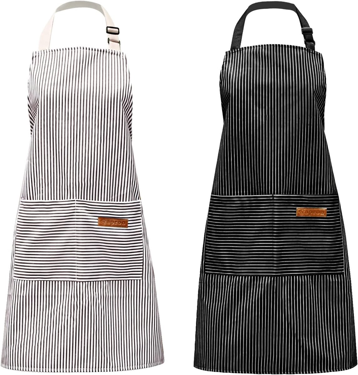 Schort met zakken - verstelbaar, zwart + grijs - katoenen linnen - ideaal voor koken of schilderen - SnelShoppen