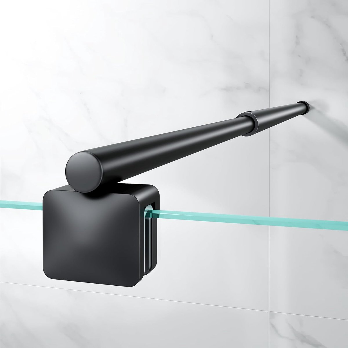 steunstang voor douchewand, geschikt voor glas van 6-10 mm, verstelbaar van 66,5 tot 125,8 cm (van muur tot binnenrand van het glas), roestvrij staal, mat zwart