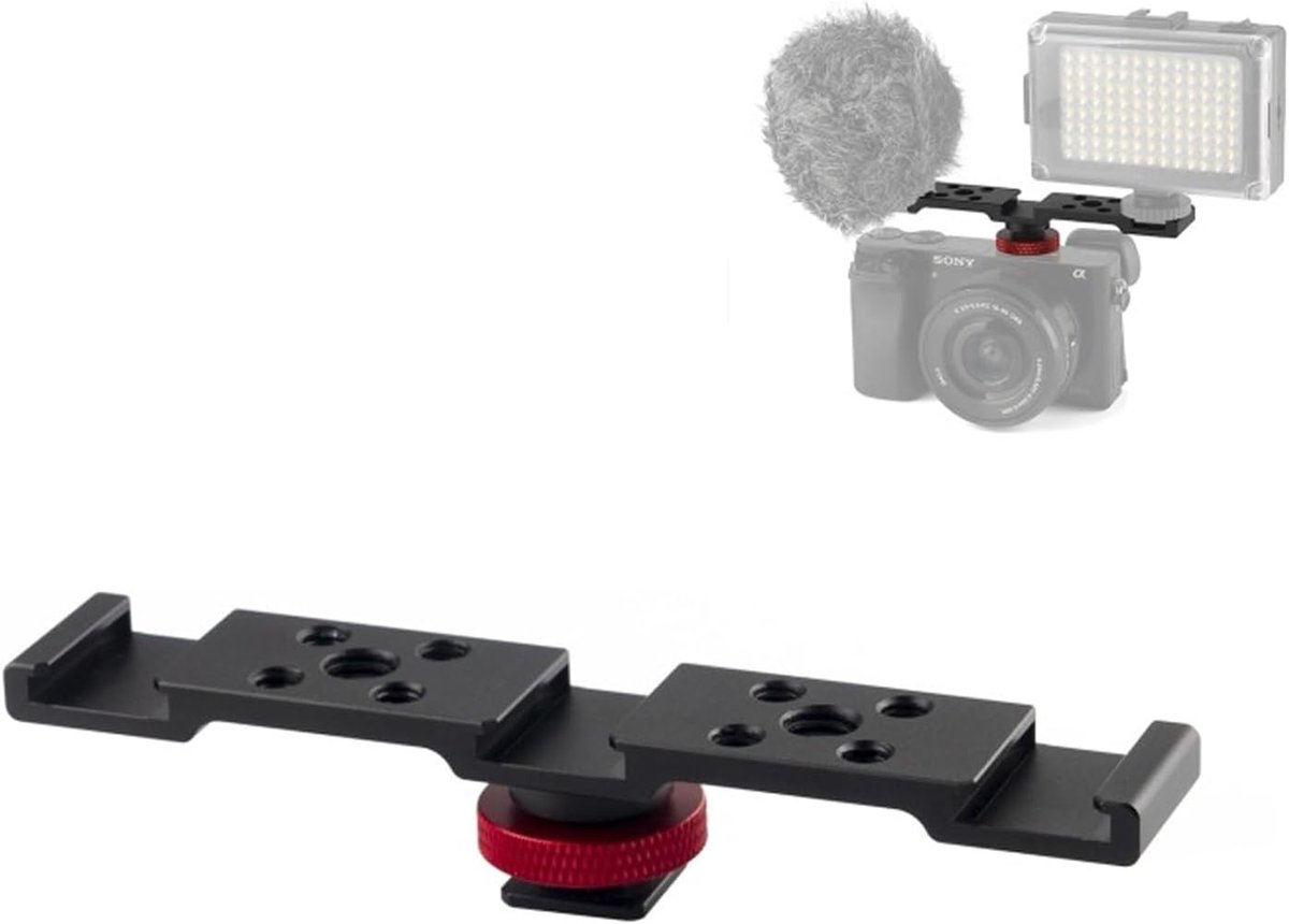 3 In 1 aluminium koude schoenbevestiging Universal 1/4 3/8 schroefdraadadapter voor microfoon LED -licht Triple Camera Accessory Bracket voor digitale SLR -camera Microfoon Tripod (Zwart)