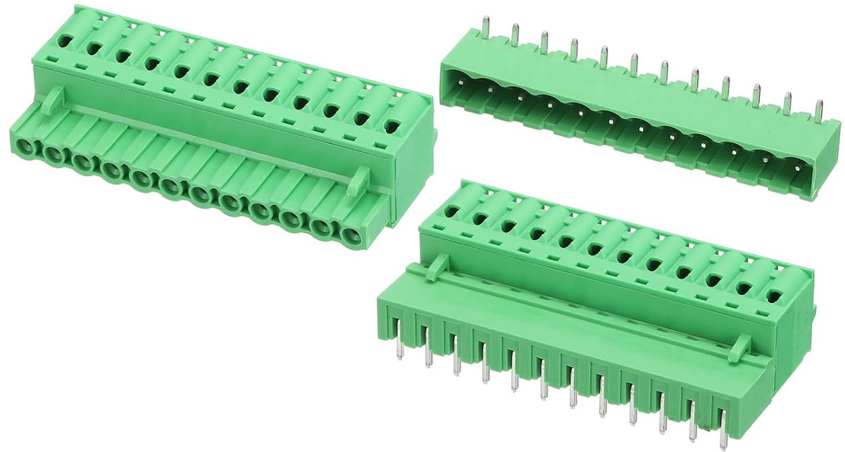 2 sets met schroefklemmen, voor montage op printplaten, 10-polig, 5,08 mm helling, zonder solderen, 2EDGKD, stekker en bus, voor 28-10 AWG, groen