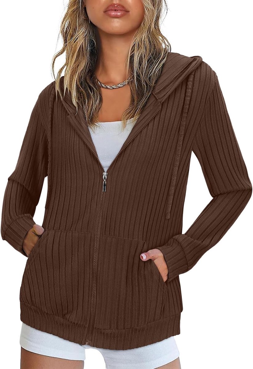 Damesvest met ritssluiting en grote zakken | Hooded Cardigan Vrouwen Lange Mouw Tops Dames Lichtgewicht Jassen Casual Werk Lente Zomer Herfst Tuniek Kleding M-3XL
