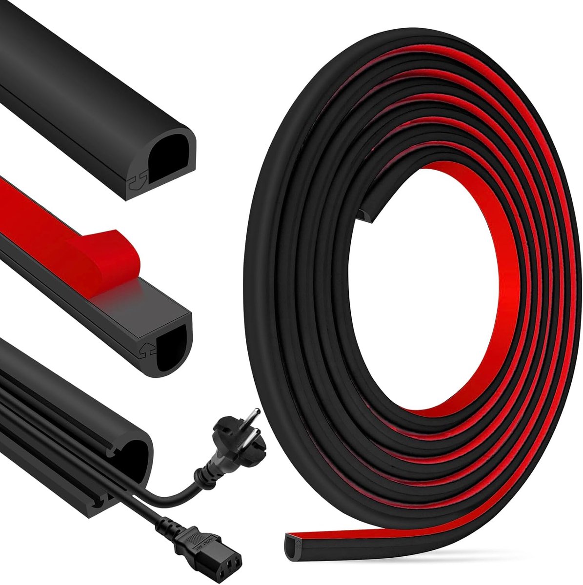 Kabeltrunking voor elektrische kabels, zelfklevende kabeltrunking met open zijontwerp voor wandvloer, tv draadverbergster (22 mm × 10 mm × 3 m, zwart)