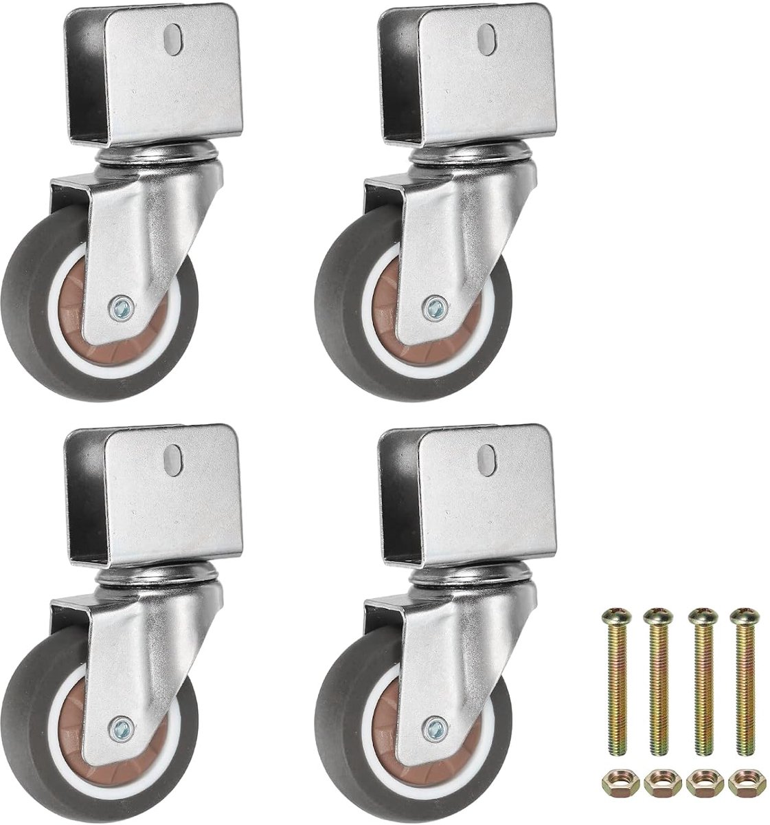 Zwenkwielen met U-steunopening van 0,8 inch, capaciteit van 55 lbs per wiel voor meubels, kantoorstoelen, kaarten en kasten, bruin