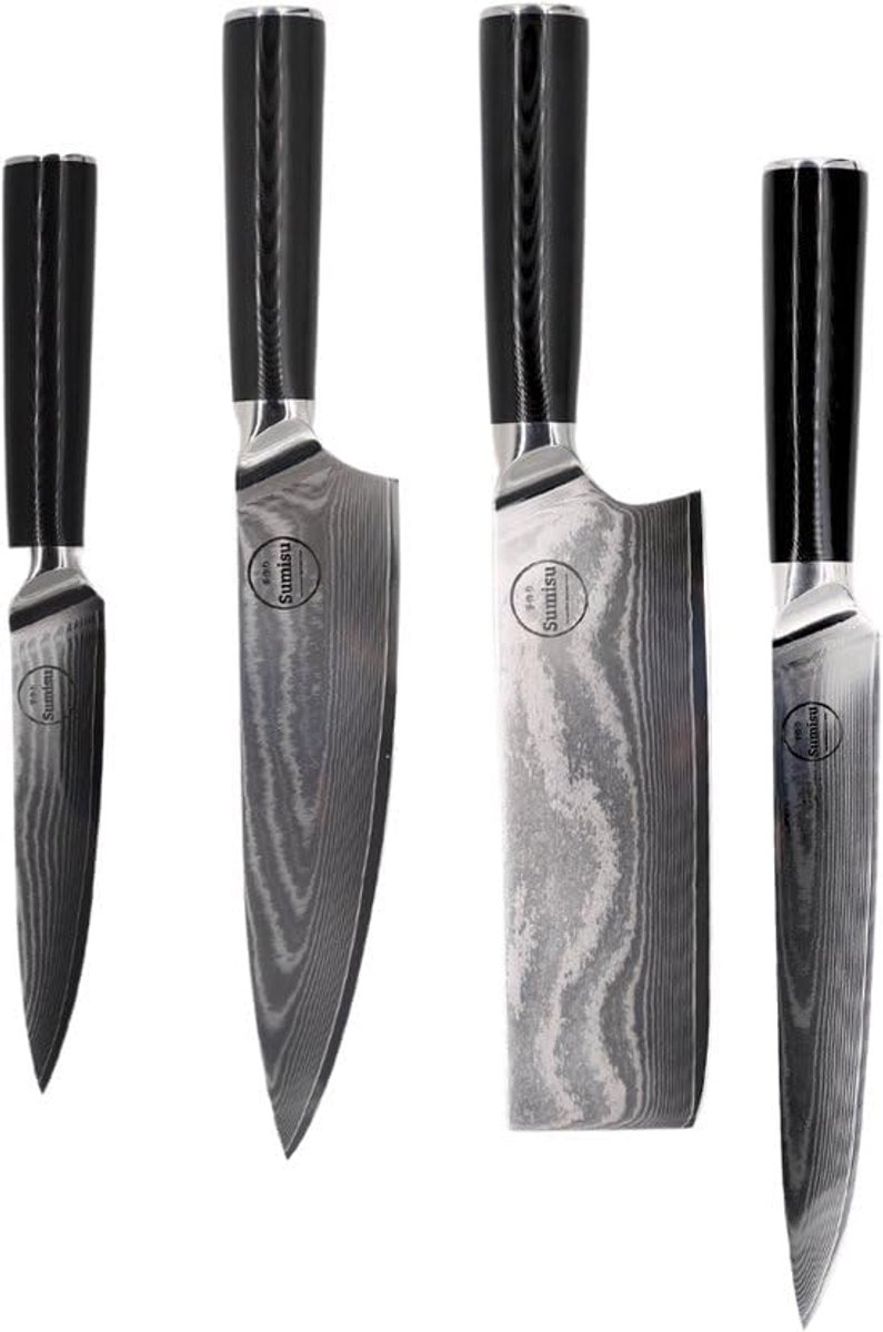 Japans messen set 4-delig - 100% Damast staal - Kiritsuke, Nakiri, Shotoh, Yanagiba - Voor precisie in de keuken - SnelShoppen