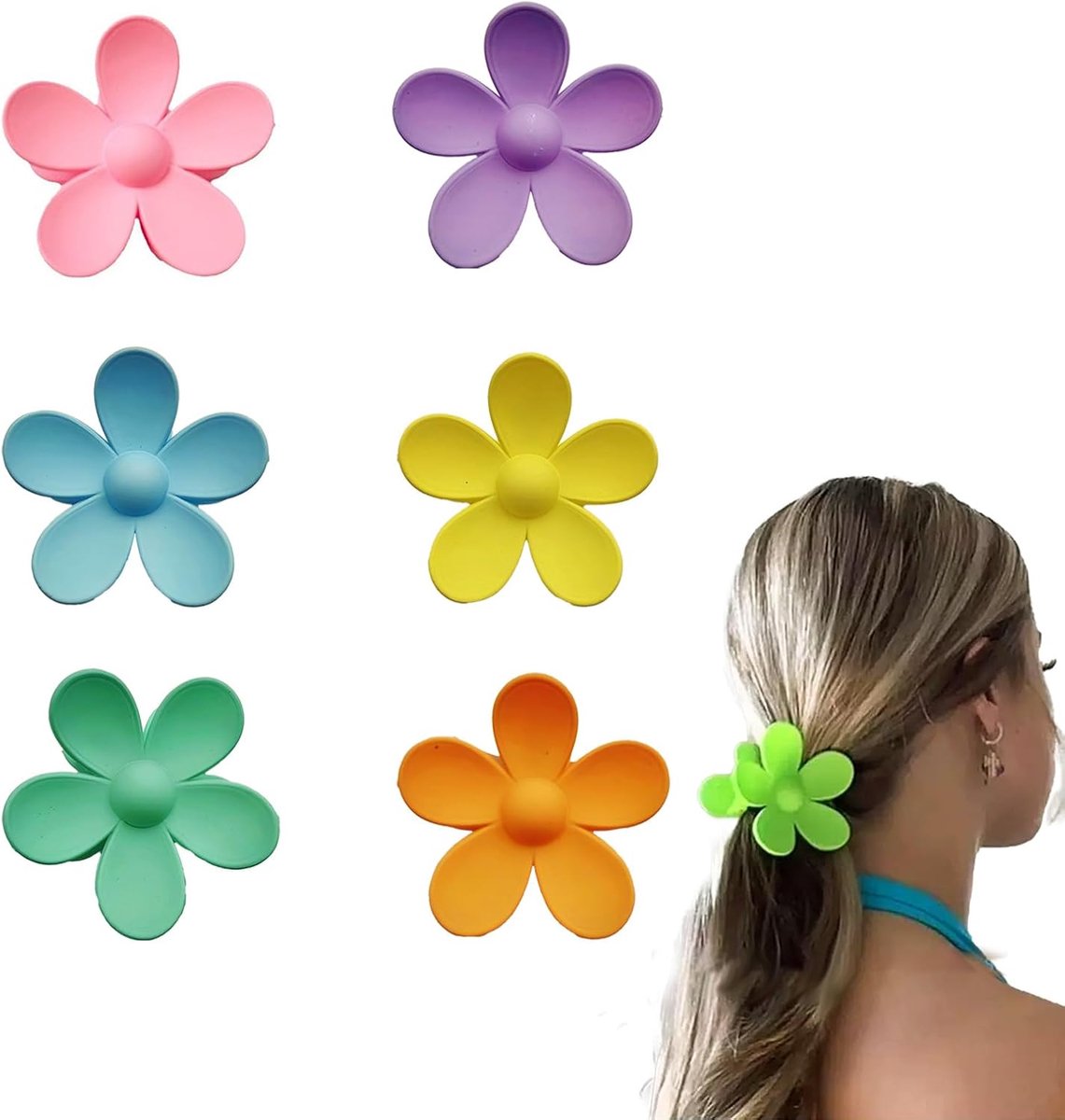 6 stuks haarclips, kunststof bloemenhaarclips, matte klauwclips, bloemvormige haarclips, bloemenhaarspelden, haarspelden in bloemenvorm voor vrouwen