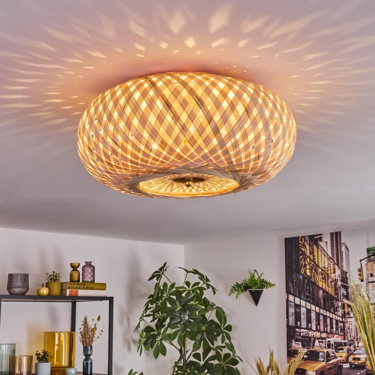 Plafondlamp Messing, Natuurlijke kleuren, 3-lichts