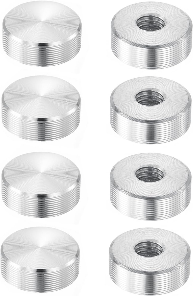 Aluminium schijf in ronde vorm, adapter voor glasplaat, rond, aluminium, 8 stuks, M8 x 20 mm, adapter voor glasplaat