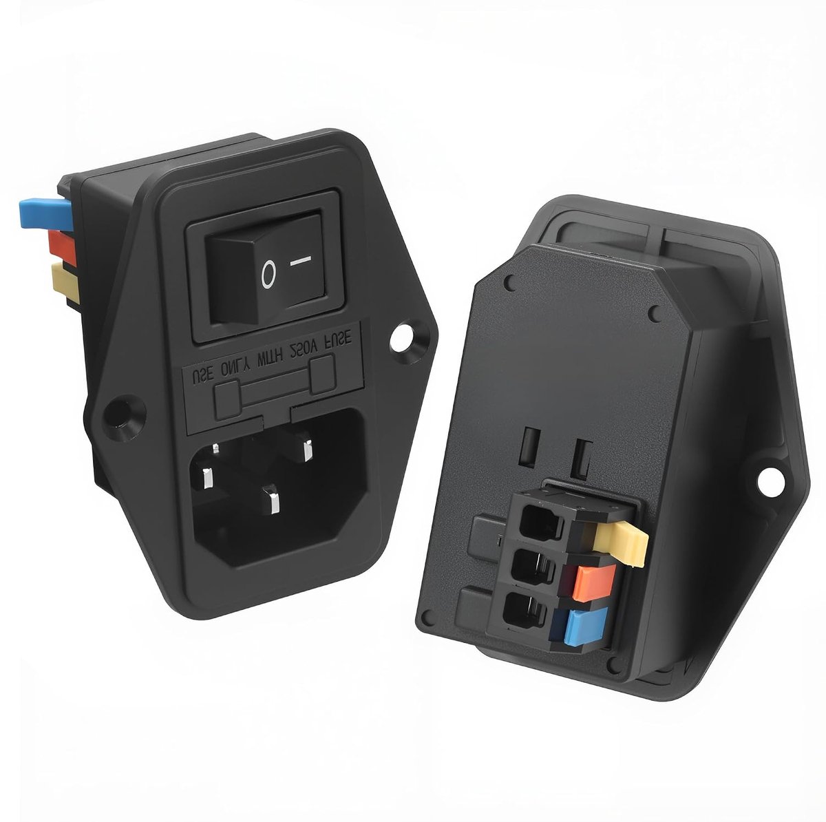 IEC320 C14 Inbouwstekker bus met schakelaar, klemaansluiting, soldeervrij, AC 250 V, 10 A, 3-polige stroomaansluitmodule, bus voor pc, huishoudelijke apparaten en doe-het-zelvers, 2 stuks