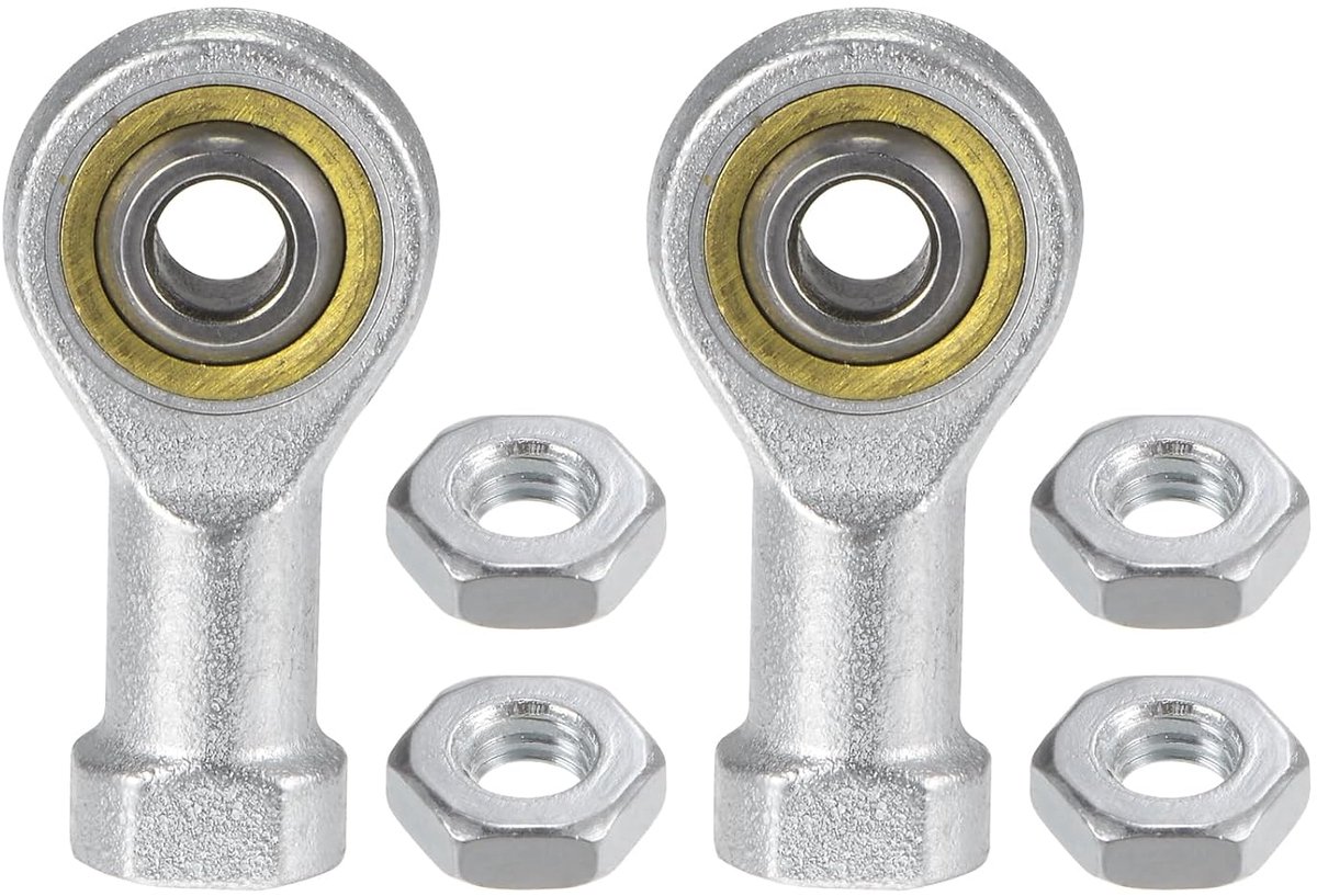 M6 scharnierlagers, schachtuiteinden, 2 stuks, 6 mm gat, M6 x 1 binnendraad rechts, gewrichtlager vrouwelijk met vergrendelingsmoeren, koolstofstaal 45#