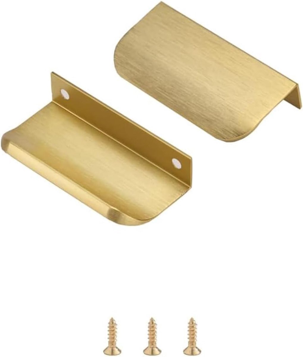 Edge Finger Tab Pull voor kasten Keuken Verborgen Lade trekt Aluminium Verborgen Deurklink Thuis 10 Pack Modern Geborsteld Messing 3.15 inch Totale Lengte Eenvoudige Installatie