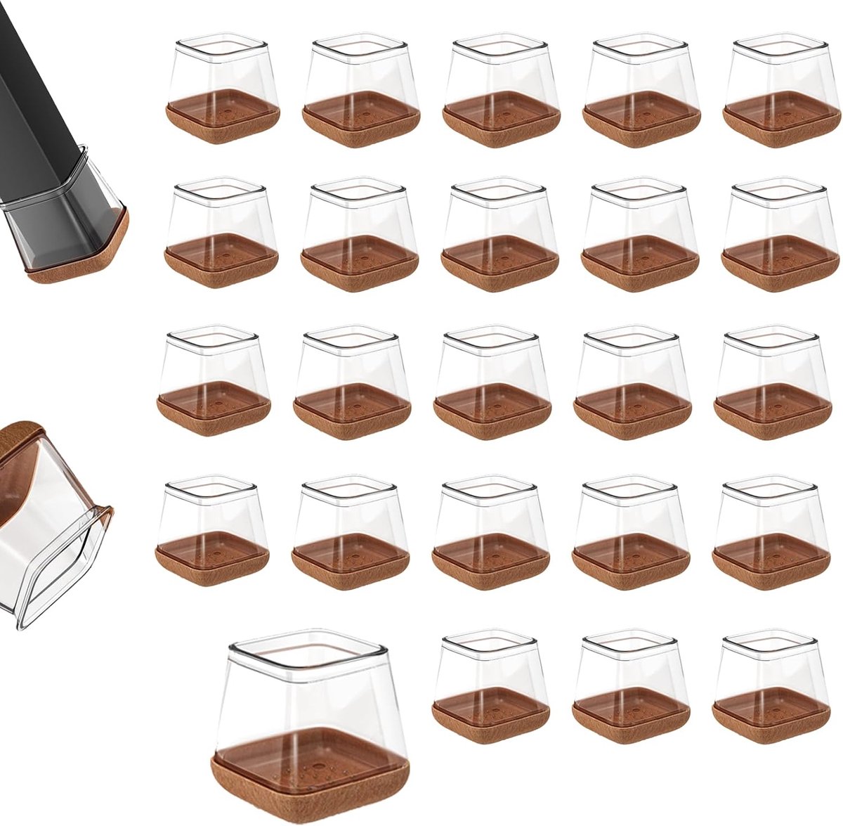 24 stuks stoelrubbers van siliconen met vilt, transparant, beenbescherming voor stoelen (toepassingsgebied 19 - 25 mm), voetkappen ter bescherming van de vloer tegen krassen en geluiden. (24