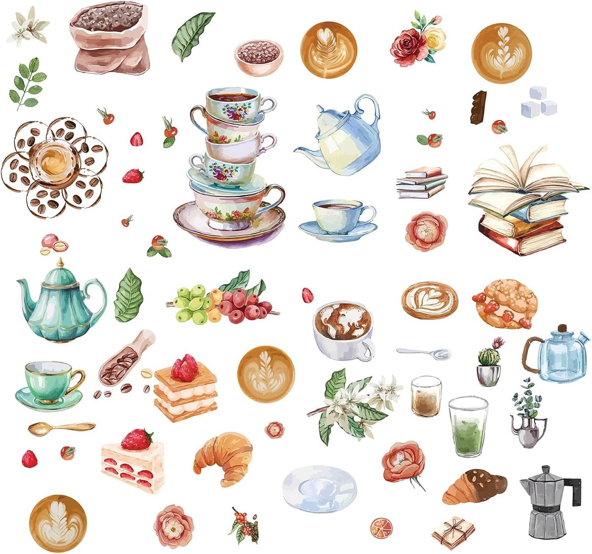 Craspire 8 vellen 8 stijlen voedselraamsticker, koffie-thema, raamsticker, brood, wanddecoratie, sticker voor klaslokalen, slaapkamers, woonkamers, ramen, trappenhuis