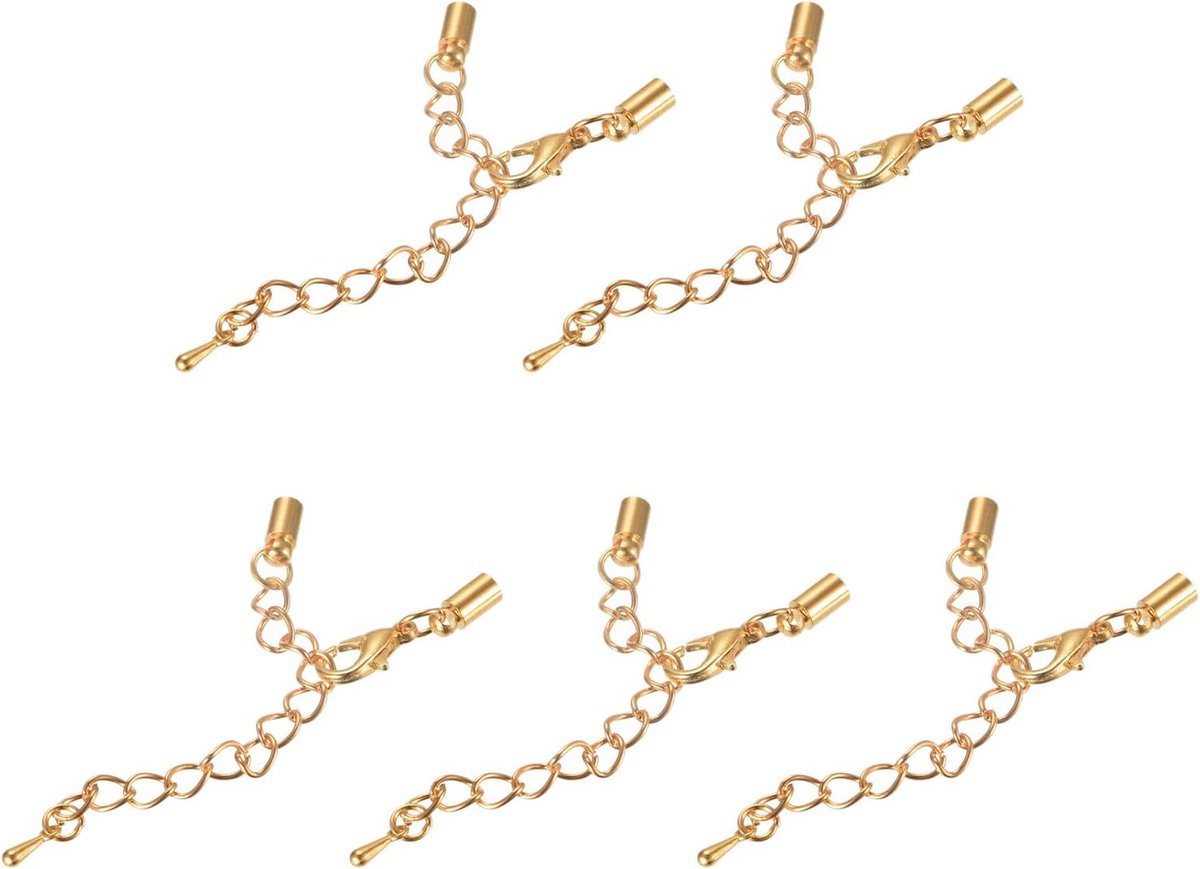 sourcing map 10 sets 3 mm lederen koord, eindkappen met karabijnsluitingen en verlengketting voor het knutselen van armbanden, lichtgoud