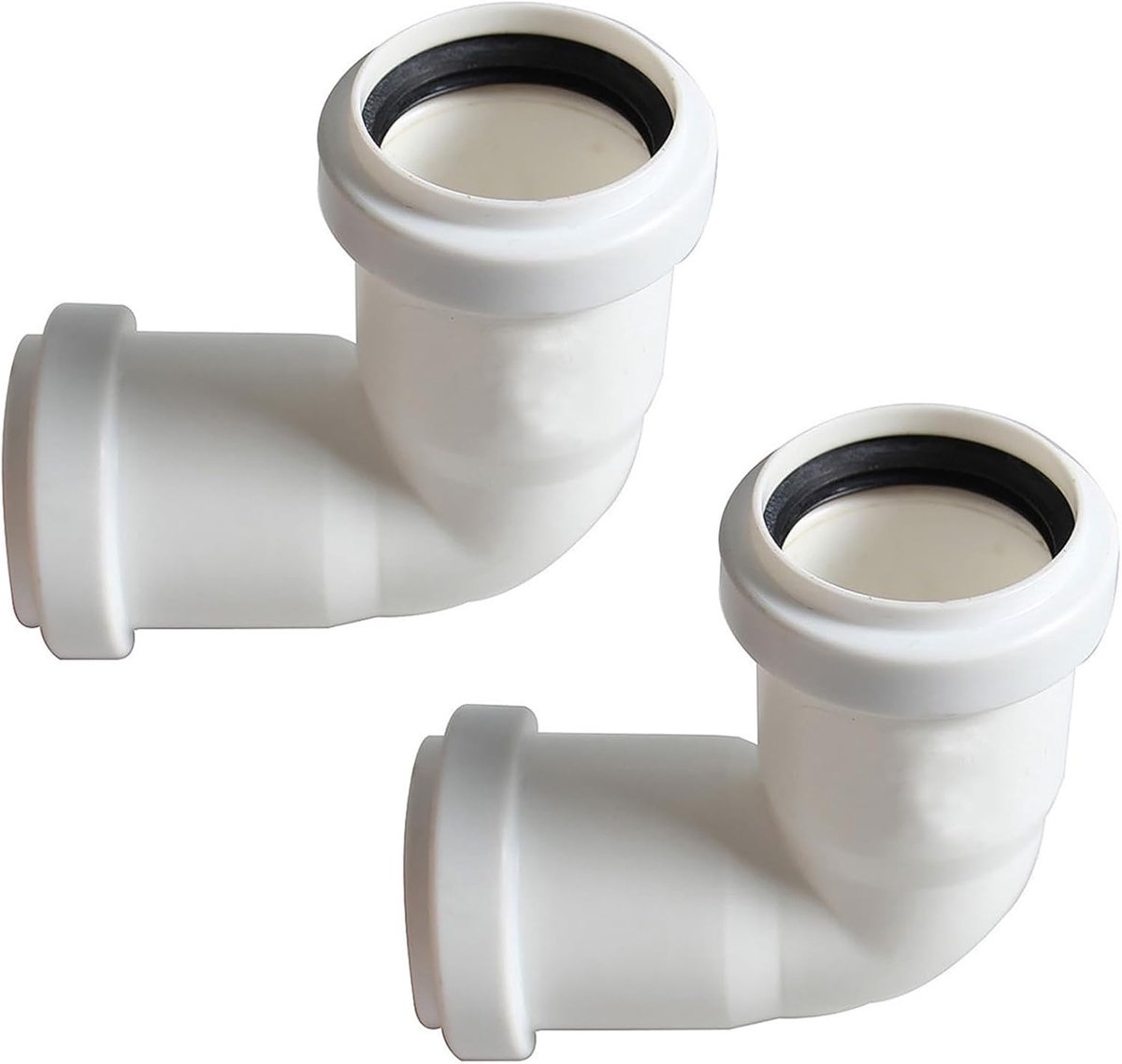 2 stuks afvalpijp 90 graden bocht, 40 mm afvalcompressie 90 graden bocht, willekeurige kleur (wit of grijs) voor gootsteen, afvoer, elleboog, wastafel, badkamervalfitting