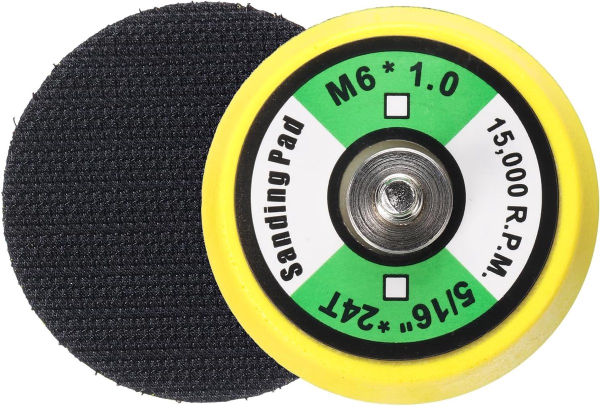 2 inch klittenband-schuurschijf met M6 x 1 mm schroefdraad voor diamantschuur-, afwerk-, polijst- en polijstpads, geel + zwart, 2 stuks