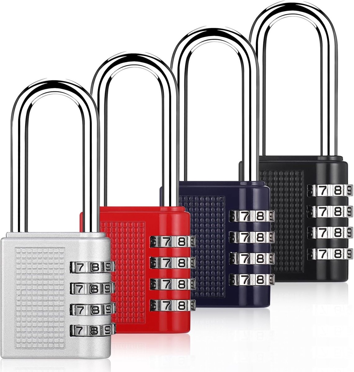 4 stuks cijferslot hangslot, lange beugel 4-cijferig spindslot, weerbestendig zinklegering hangslot met cijfercode, roestvrij slot voor fitnessruimte kluisje tuin schuur (A)